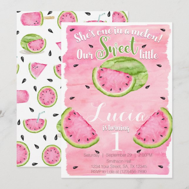 Summer Watermelon Birthday Party Invitation Invite (Front/Back)
