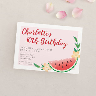 Summer Watermelon Birthday Pool Party Invitation