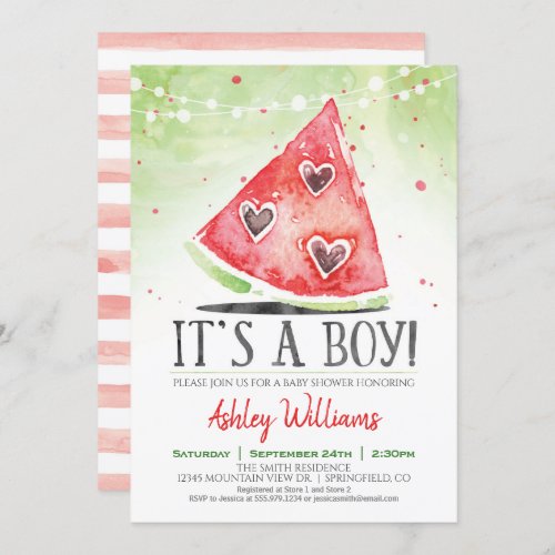 Summer Watermelon Boy Baby Shower Invitation