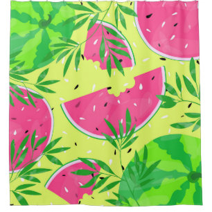 Summer Watermelon Branches Bright Tropical Shower Curtain