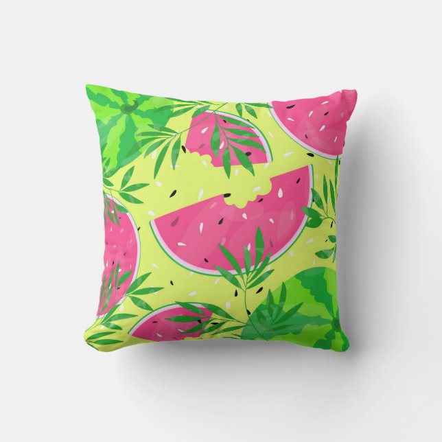 Summer Watermelon Branches Bright Tropical Throw Pillow (Front)