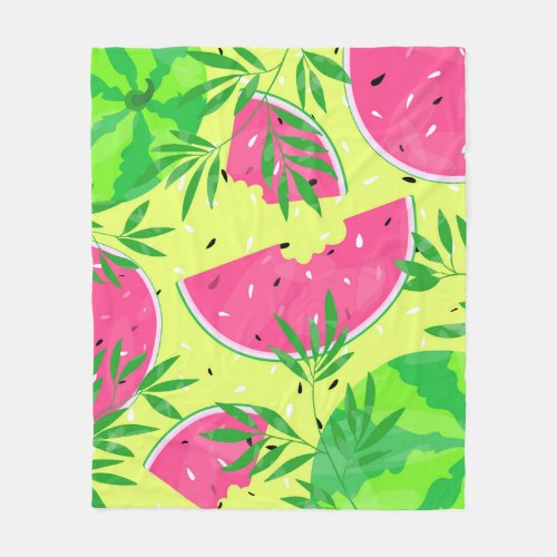 Summer Watermelon Branches Seeds Bright Tropical Fleece Blanket