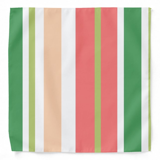 Summer Watermelon Coral Green Stripes Bandana (Front)