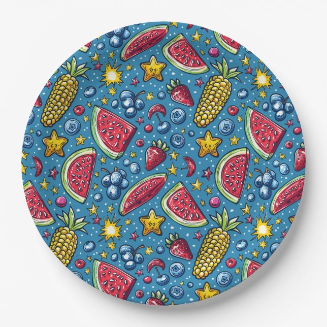 Summer Watermelon Corn and Fruit Paper Plates BBQ (Front)