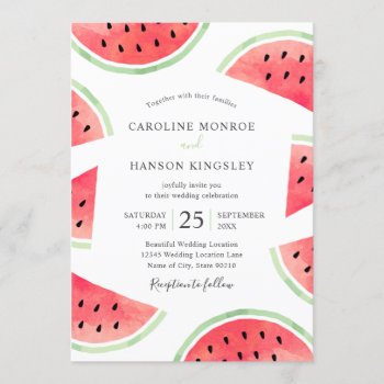 Summer Watermelon Elegant Modern Beach Wedding Invitation by superdazzle at Zazzle