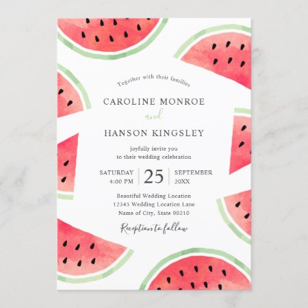Summer Watermelon Elegant Modern Beach Wedding Invitation