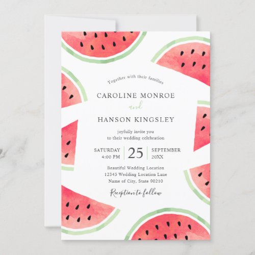 Summer Watermelon Elegant Modern Beach Wedding Invitation