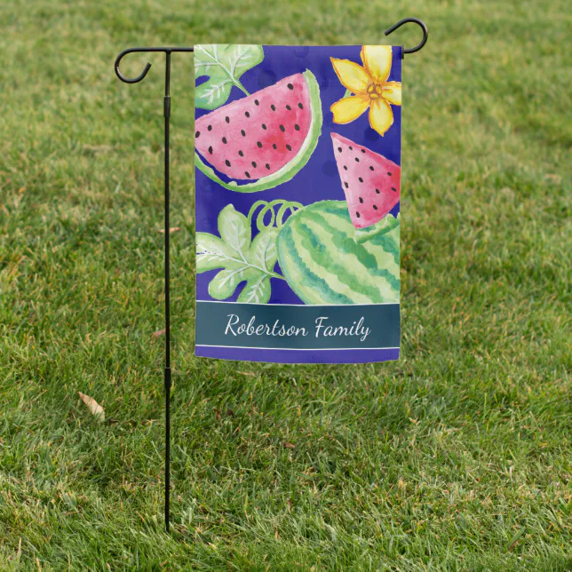 Summer Watermelon Family Name Blue Garden Flag | Zazzle