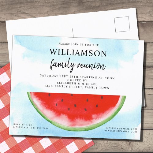 Summer Watermelon Family Reunion  Announcement Postcard