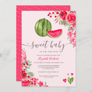 Summer watermelon floral watercolor baby shower invitation