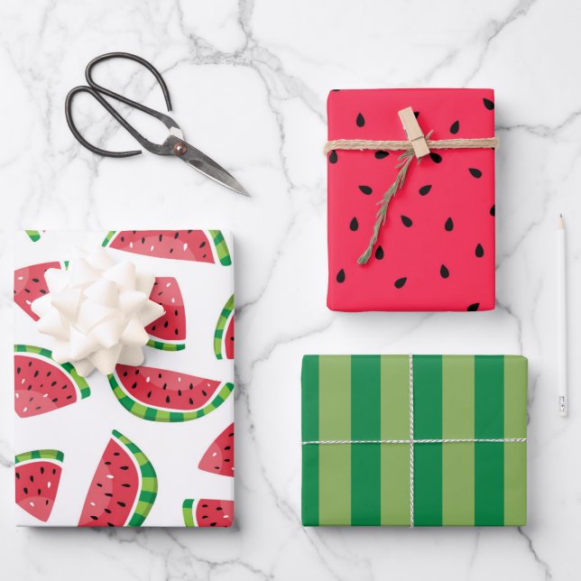 Summer Watermelon Fruit Wrapping Paper Set of 3 (Front)