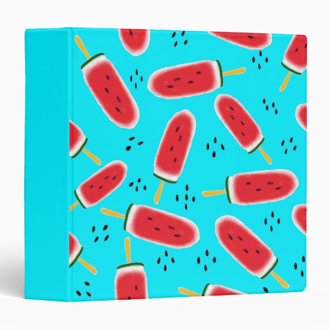 Summer watermelon isecream on blue background 3 ring binder (Front/Spine)