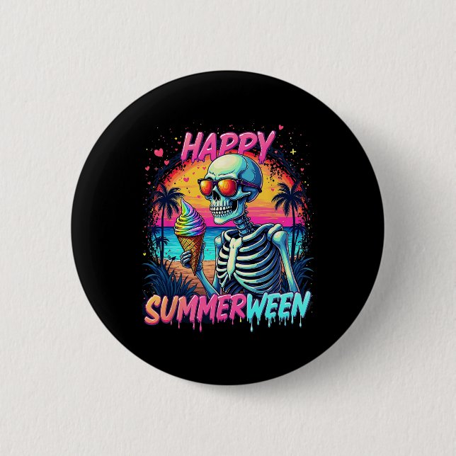 Summer Watermelon Jack-o-lantern Happy Summerween  Button (Front)