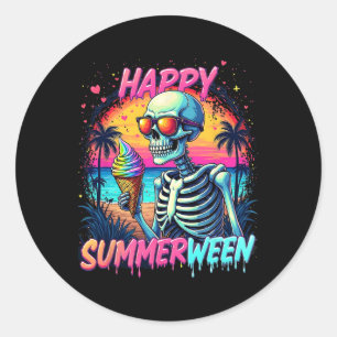Summer Watermelon Jack-o-lantern Happy Summerween  Classic Round Sticker