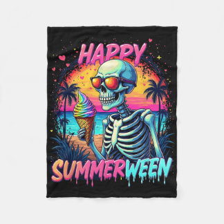 Summer Watermelon Jack-o-lantern Happy Summerween Fleece Blanket