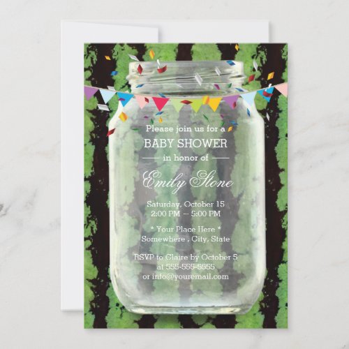 Summer Watermelon Mason Jar Baby Shower 5x7 Paper Invitation Card