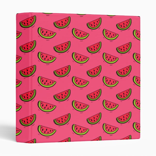 Summer Watermelon on Pink Pattern 3 Ring Binder (Front/Spine)