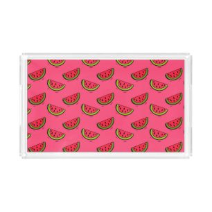 Summer Watermelon on Pink Pattern Acrylic Tray