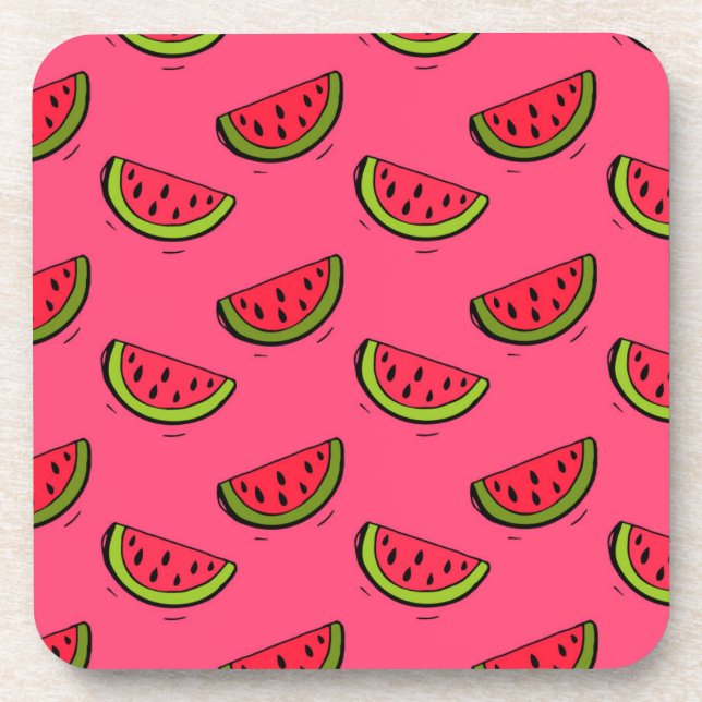 Summer Watermelon on Pink Pattern Beverage Coaster (Front)