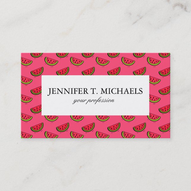 Summer Watermelon on Pink Pattern Business Card (Front)