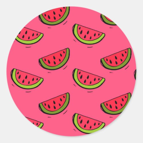 Summer Watermelon on Pink Pattern Classic Round Sticker