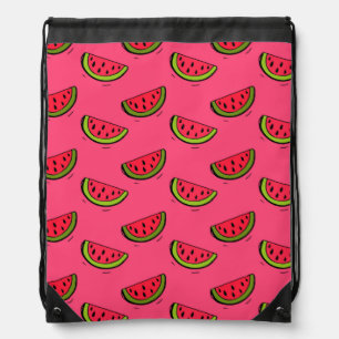 Summer Watermelon on Pink Pattern Drawstring Bag