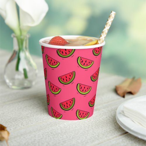Summer Watermelon on Pink Pattern Paper Cups