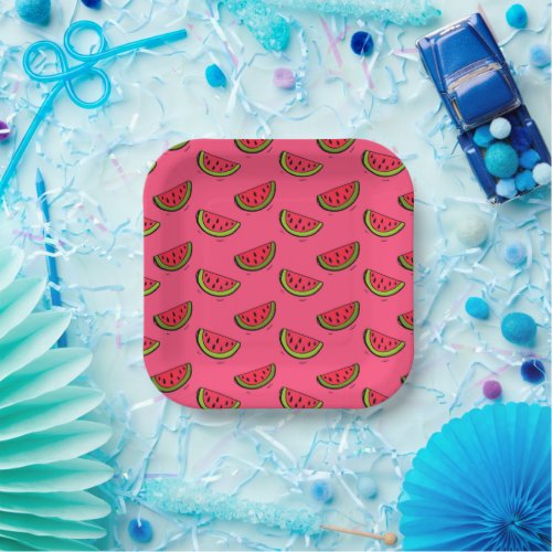 Summer Watermelon on Pink Pattern Paper Plates