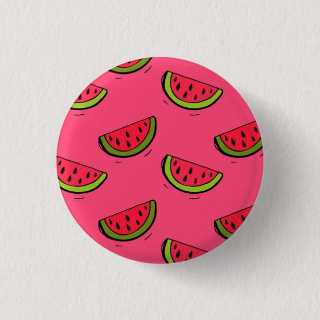 Summer Watermelon on Pink Pattern Pinback Button (Front)
