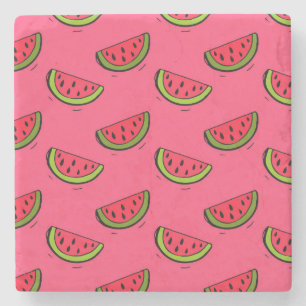 Summer Watermelon on Pink Pattern Stone Coaster