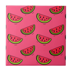 Summer Watermelon on Pink Pattern Tile