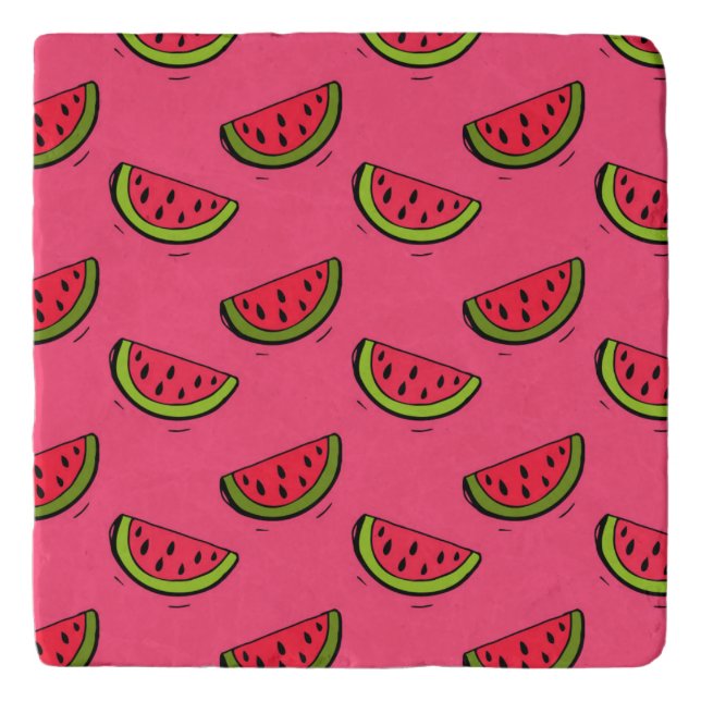 Summer Watermelon on Pink Pattern Trivet (Front)