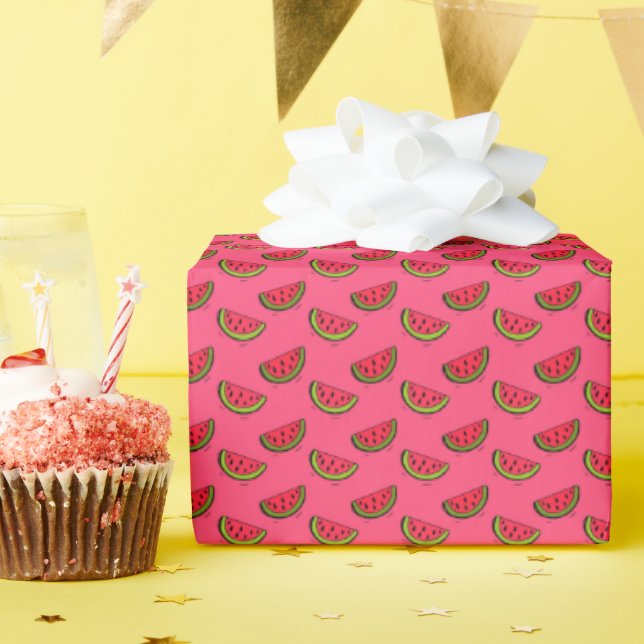 Summer Watermelon on Pink Pattern Wrapping Paper (Birthday Party)