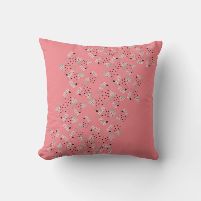 Summer Watermelon Pink Ice Cream Seeds Pattern Throw Pillow (Front)