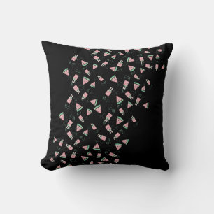 Summer Watermelon Pink Ice Cream Seeds Pattern Throw Pillow
