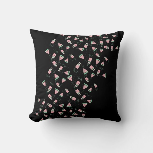Summer Watermelon Pink Ice Cream Seeds Pattern Throw Pillow (Front)