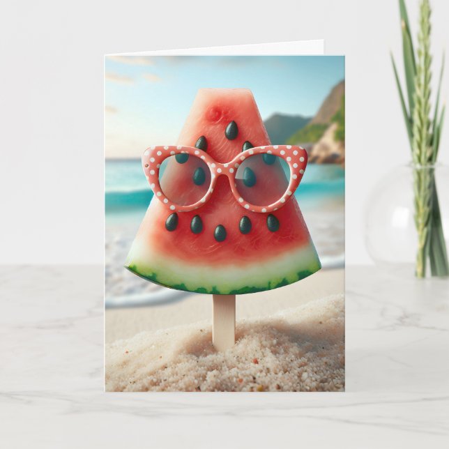 Summer Watermelon Popsicle With Sunglasses Card (Front)
