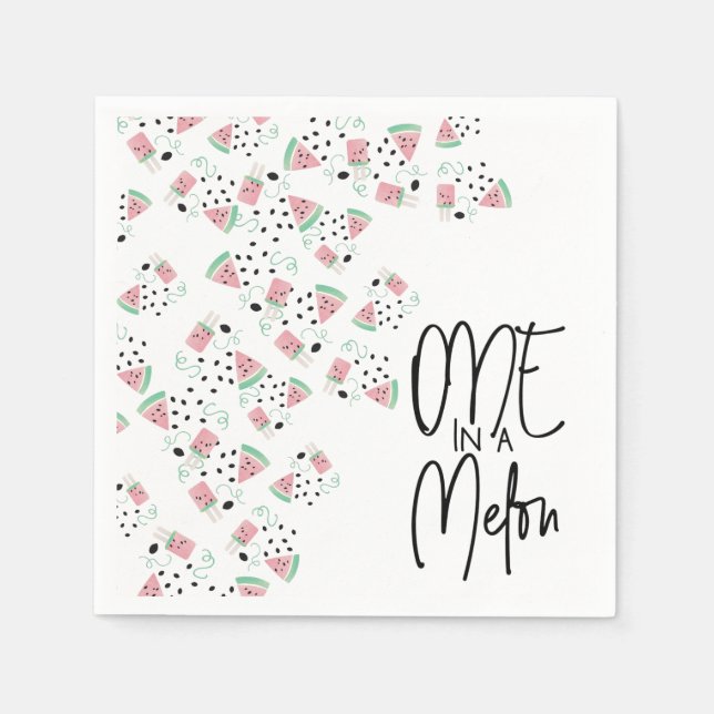 Summer Watermelon Seed Swirl Illustration Party Napkins (Front)