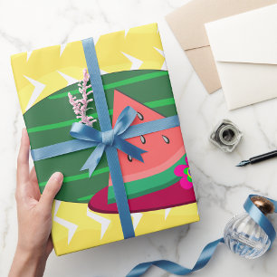 Summer Watermelon Slices and Tropical Flower Wrapping Paper