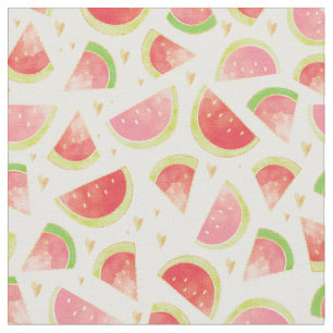 Summer Watermelon Slices & Gold Heart Pattern Fabric