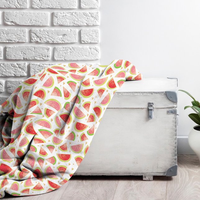 Summer Watermelon Slices & Gold Heart Pattern Fleece Blanket (Watermelon Pattern Fleece Blanket)