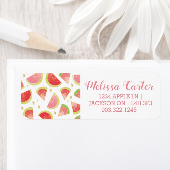 Summer Watermelon Slices & Gold Heart Pattern Label (Insitu)