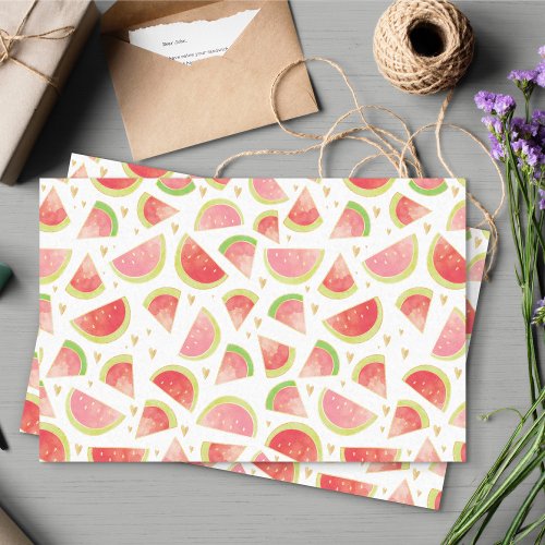 Summer Watermelon Slices  Gold Heart Pattern Tissue Paper