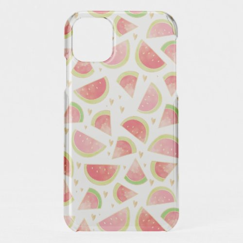 Summer Watermelon Slices  Gold Heart Pattern iPhone 11 Case