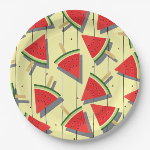 Summer Watermelon Slices Pattern Red and Green Paper Plates