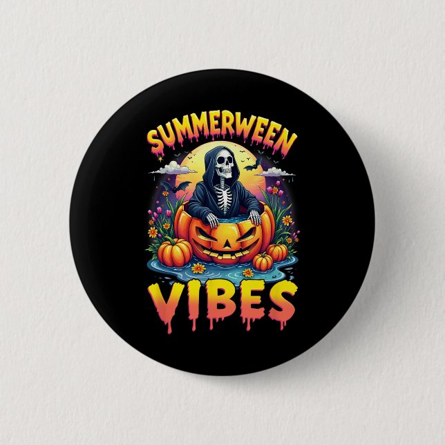 Summer Watermelon Summerween Vibes Skeleton Jack-o Button (Front)