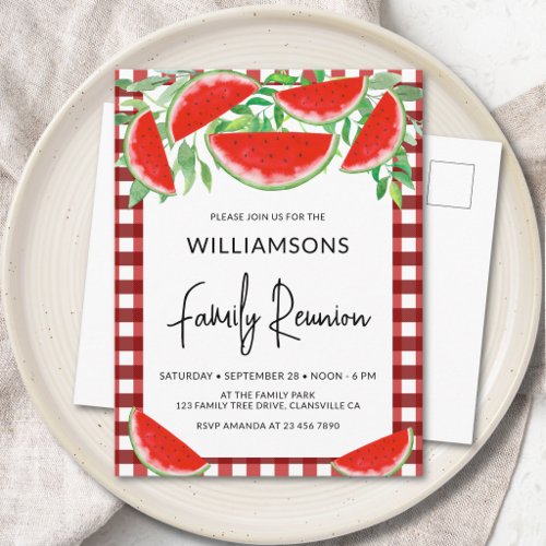 Summer Watermelons Family Reunion  Invitation Postcard
