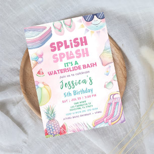 Summer Waterslide Bash Girl Birthday Party Invitation