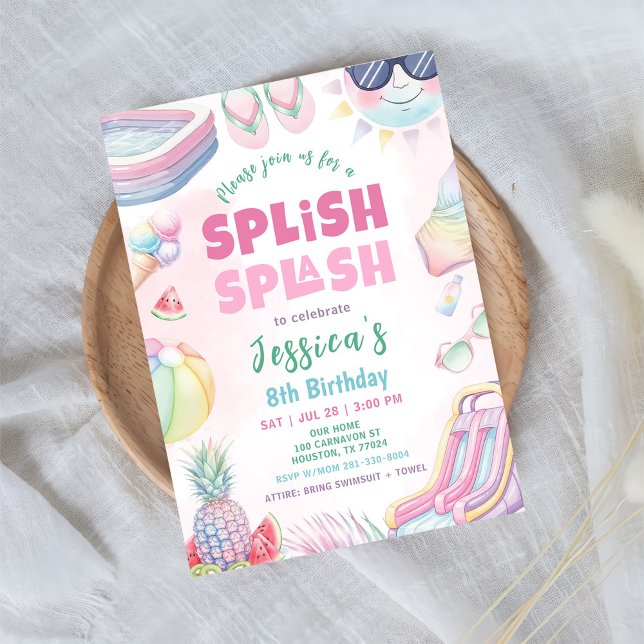 Summer Waterslide Girl Birthday Party Invitation (Creator Uploaded)