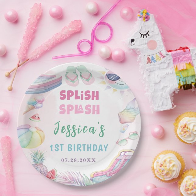 Summer Waterslide Girl Birthday Party Paper Plates (Party)